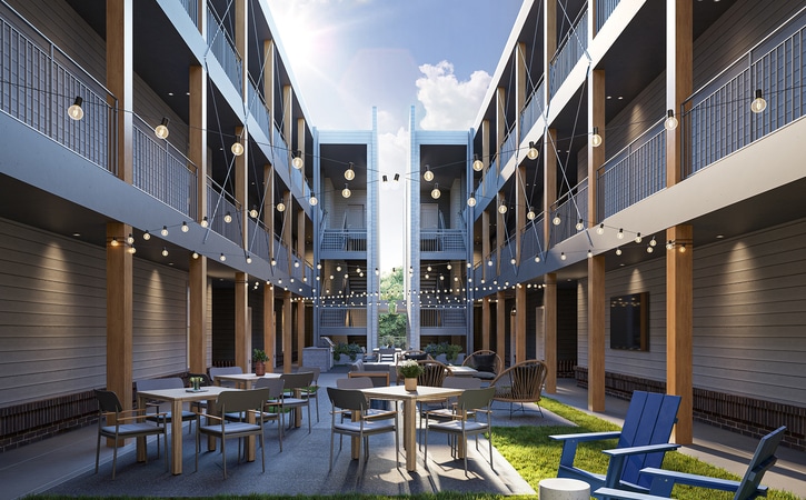 the edition on rosemary brand new off campus apartments near unc chapel hill community amenities courtyard outdoor lounge seating